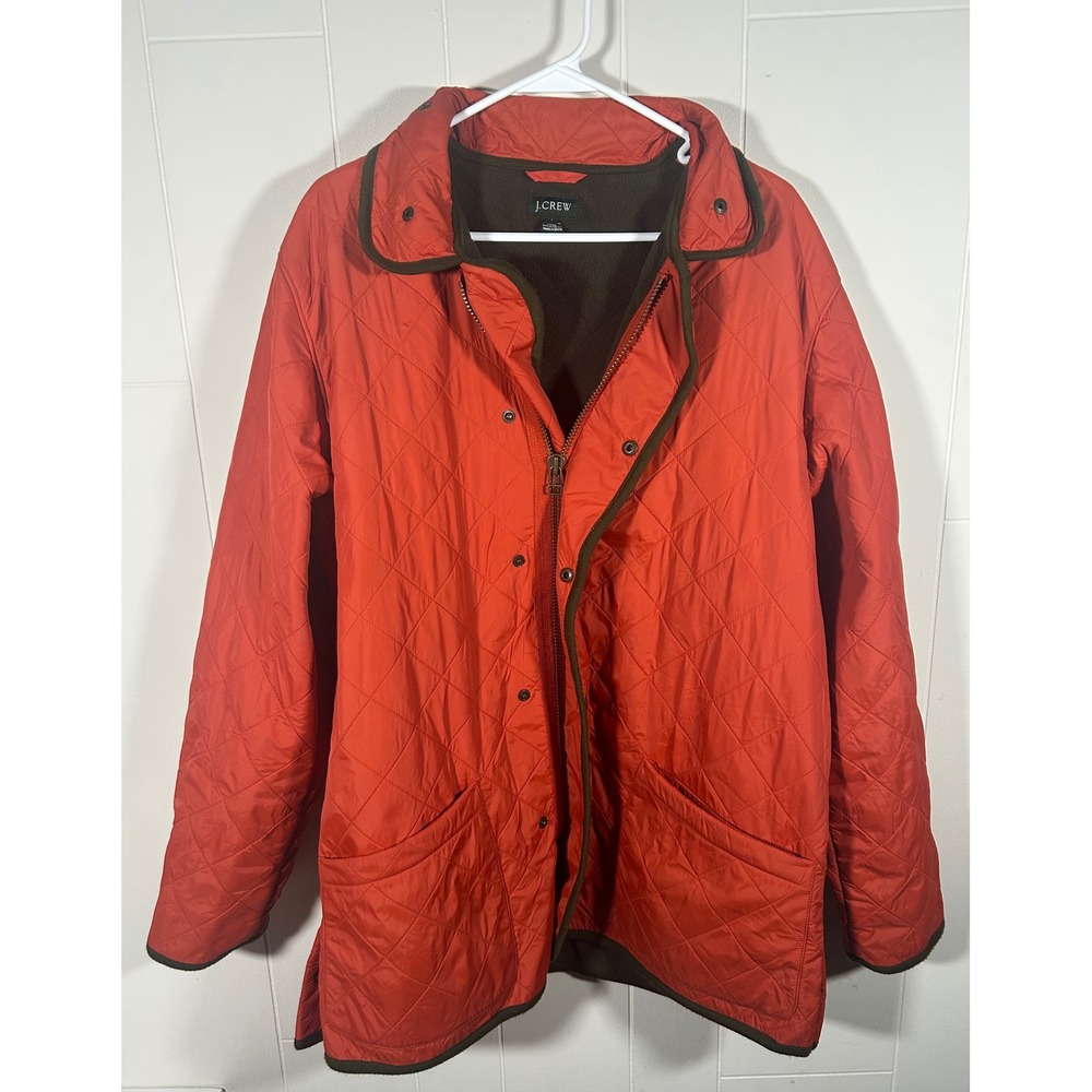 J.Crew Mens Quilted Barn Jacket Orange Fleece Lined Field Coat 70679 Large